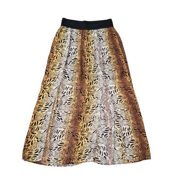 No Boundaries Cheetah / Tiger Print Elastic Carwash Flowy Slit Front Maxi Skirt - Picture 1 of 9